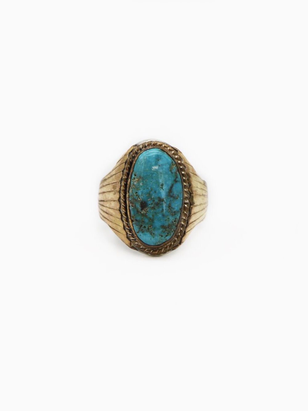 Native American Vintage Gold Sterling Silver Tommy Jackson Turquoise Ring